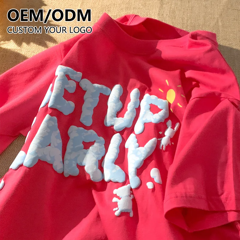 100% Cotton t shirt Plain Oversized Tshirt Heavy Weight Custom Foam 3d Screen Logo Mens Puff Print Tee T-Shirt