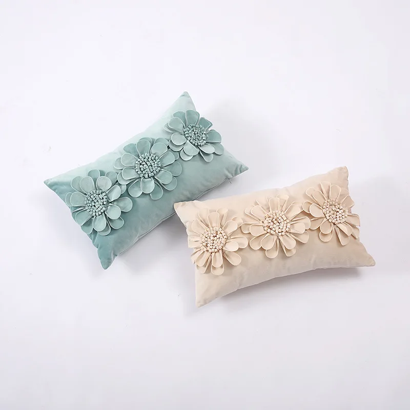 Nordic ins style Handmade three-dimensional flower throw pillow case light luxury Sun flower velvet sofa pillows