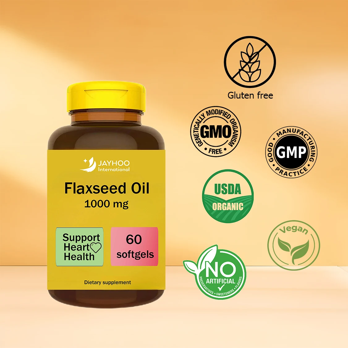 Factory Price Flaxseed Oil Supplement,containing 1000 mg Organic Flaxseed Oil,and 0.7 g Vitamin E,60 Softgels
