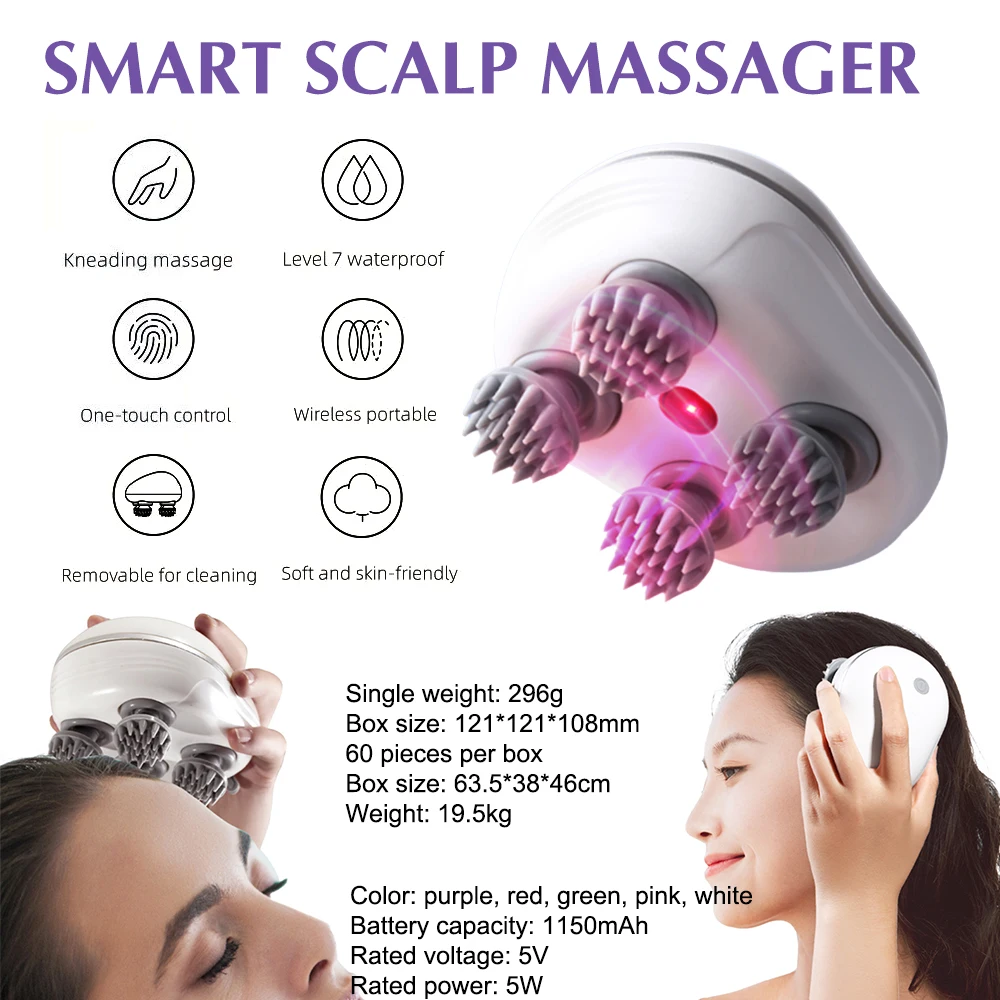 Smart Scalp Massager Portable Heated Head Massage Brush Electric Head Massager for Stress Relief
