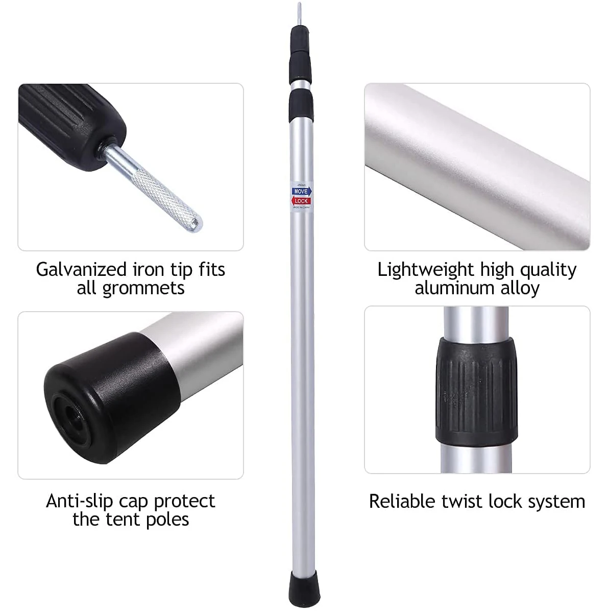 Goodwin Telescopic Tent Pole Set of 2,  Aluminium Pole for Tarp, Tent, Awning, Camping