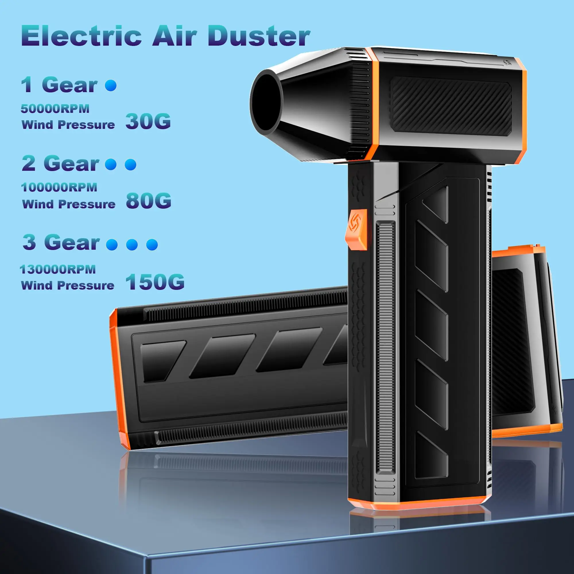 130000RPM Compressed Air Duster for Cleaning 3-Speed Adjustable Rechargeable Cordless Jet Dry Blower for Car and Home