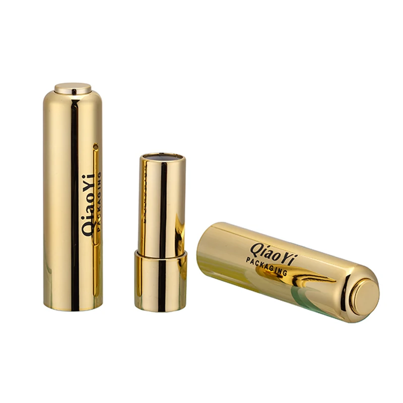 Wholesale luxury lipstick tube gold round shape lipstick container plastic lipstick packaging with customized logo