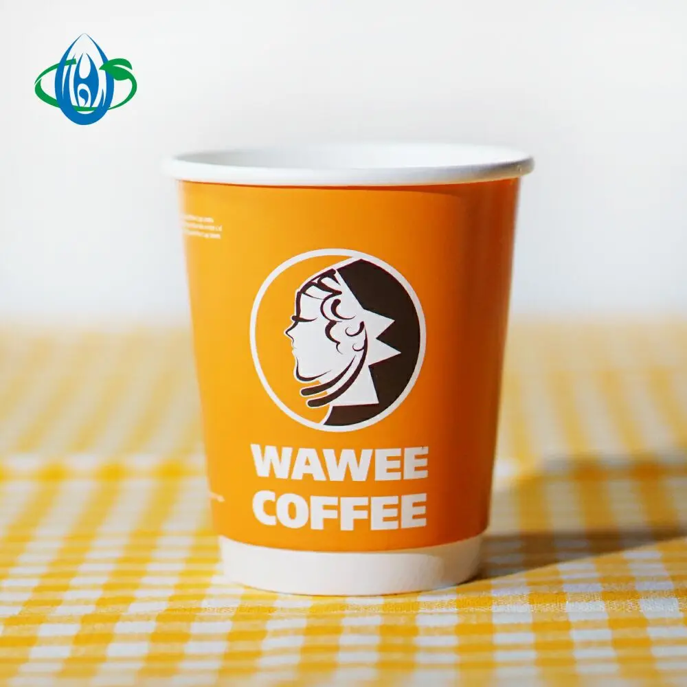 10oz Orange hollow  Cup with Lids Custom Logo Printed Disposable Kraft paper Eco Material