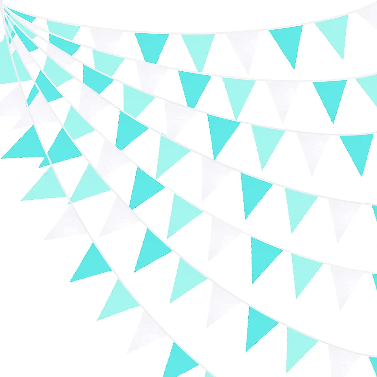 Aqua Green Banner Party Decorations Triangle Flag Pennant Bunting Fabric Garland for Wedding Birthday Engagement