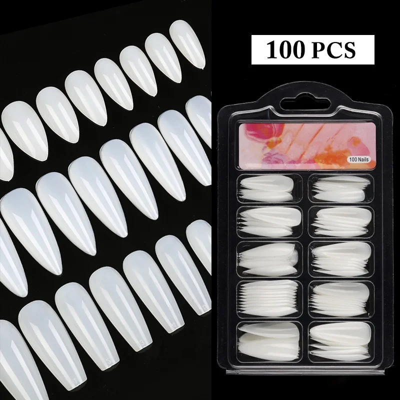 Fake Nails Capsule Artificial White Press-on Nail Full Cover Nail Tips For Extension Almond Coffin Fingernails Art Accessories