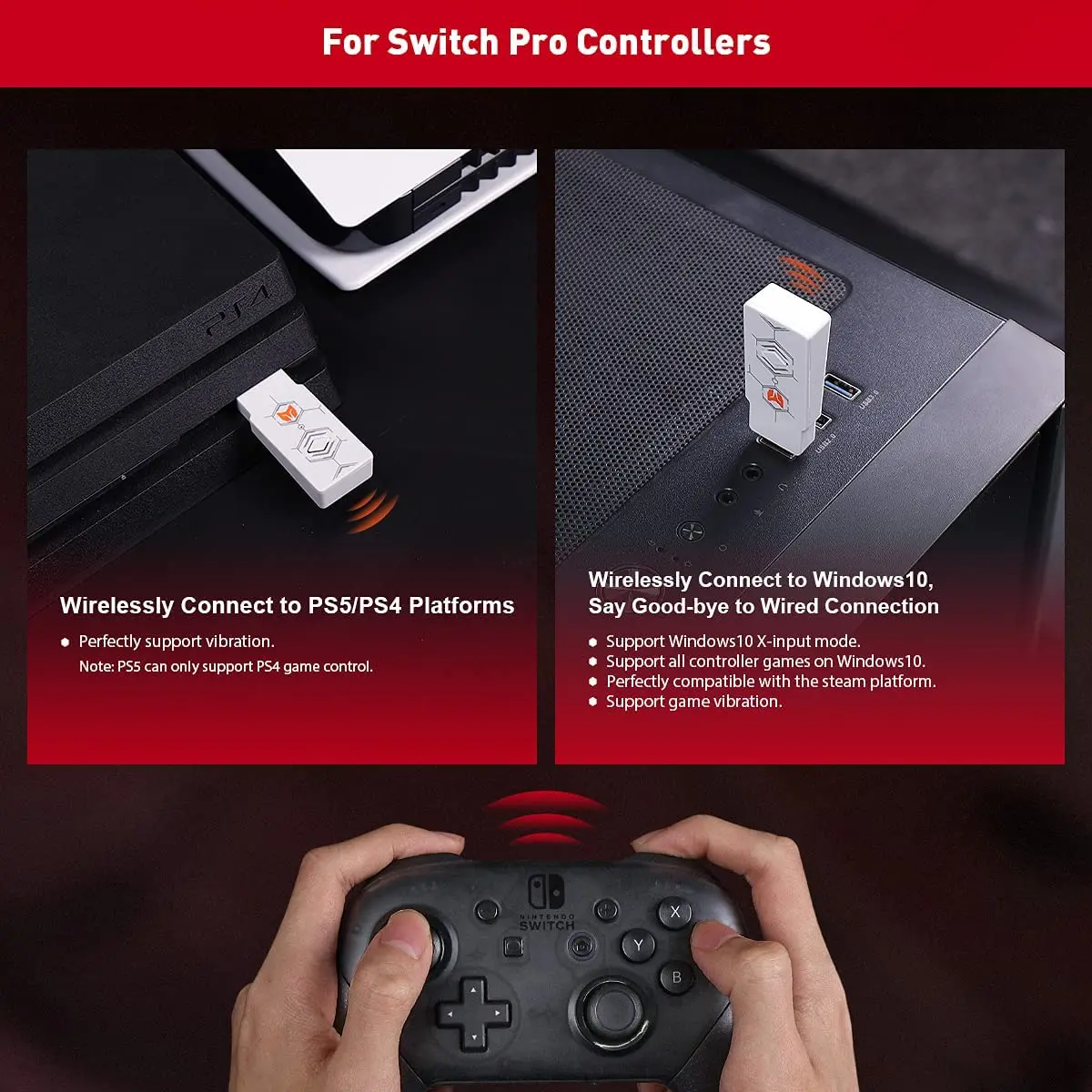 BIGBIG WON Wireless Adapter Usb Joystick Receiver For Nintendo Switch / Ps4 / Windows / Mac / Controller Adapter