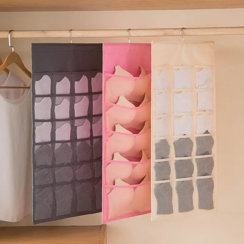Double Sided Grid Closet Multi-Role Foldable Hanging Bag Socks Bra Underwear Hanger Storage Organizer Bag