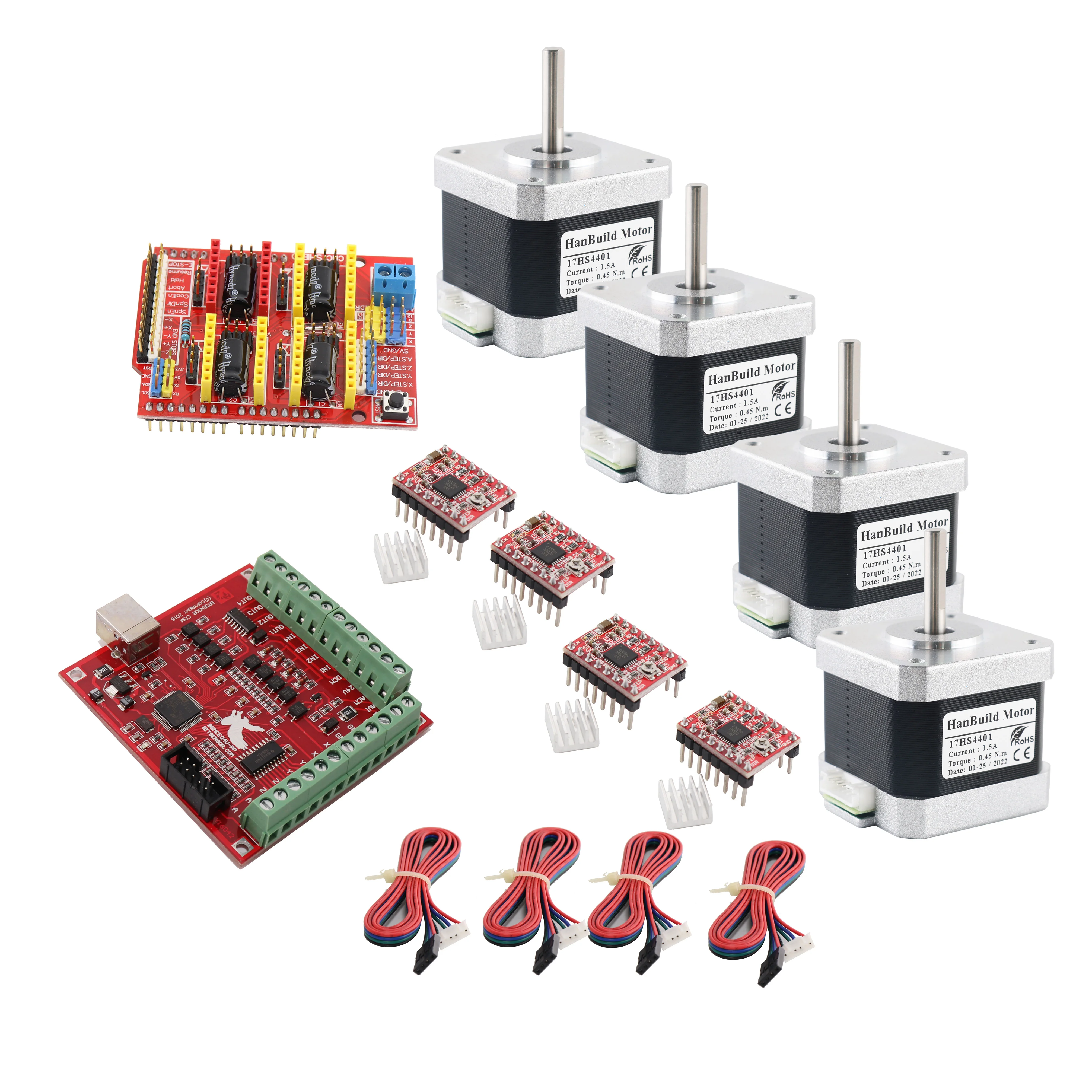HanBuild nema17 stepper motor 4-axis Kit 1.5A 40N.CM  USB power controller MACH3 4pcs A4988 driver for cnc 3D printer 17hs4401