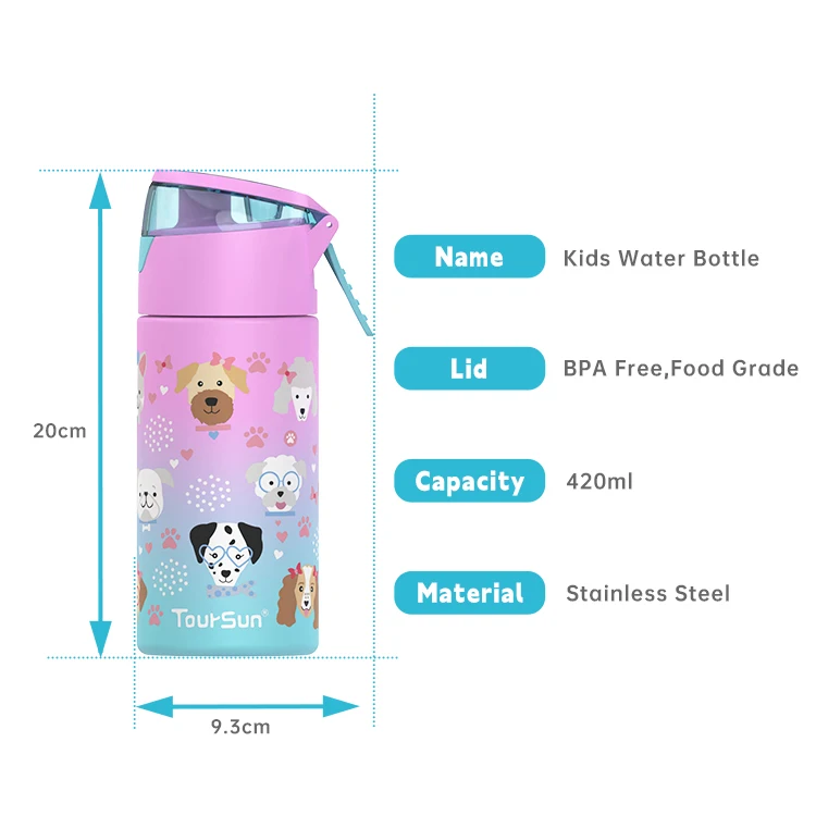 Детская мультяшная печатная бутылка для воды из нержавеющей стали с распылителем тумана