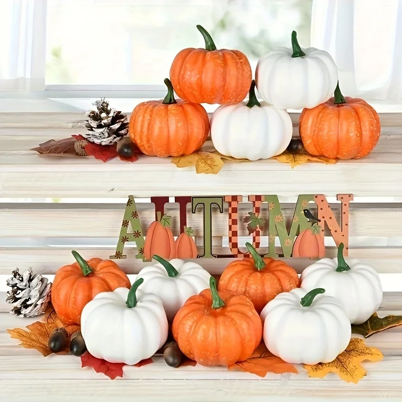 White Orange Artificial Pumpkin Home Decor Halloween Pumpkin Ornament Large Foam Pumpkins with Maple Leaf for crafting
