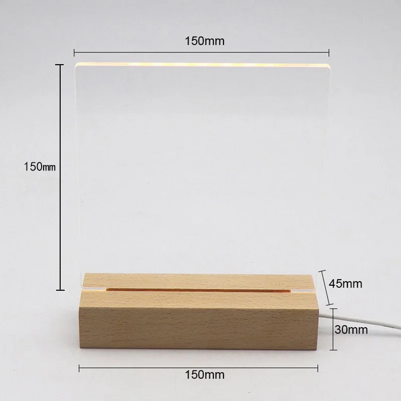 Ready to Ship In Stock Fast Dispatch DIY Lighting 3D Led Night Light Erasable Clear Blank Acrylic Board with Wood Stand Holder W