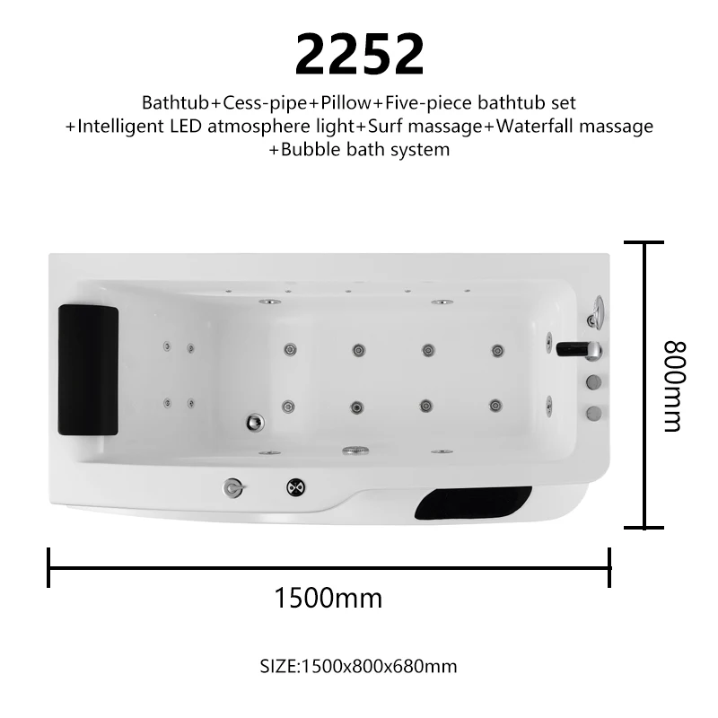 Whirlpool Waterfall Bathtub LED circular waterfall Bluetooth speaker with pillow