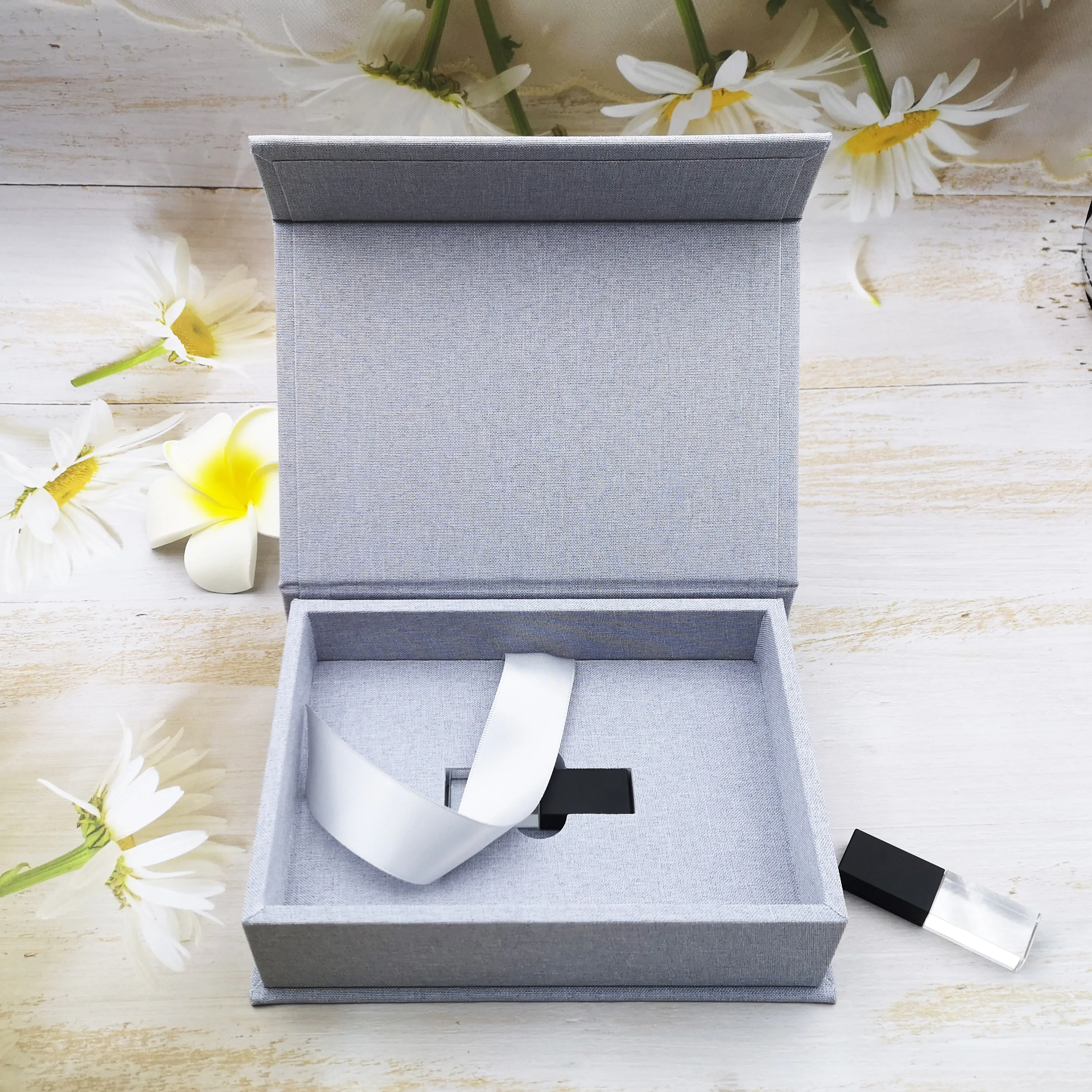 NEW Design Cream Beige Gray Linen Boxes Photographer Gift 4*6 5x7 inch Photo Prints USB Linen Box For Glass USB flash Drive