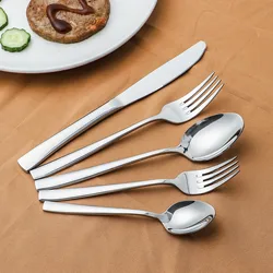 Fashion Square Handle  5 pcs /20 pcs Stainless Steel Cutlery  With Gold Design Cutlery Set For Home/Wedding Hotel