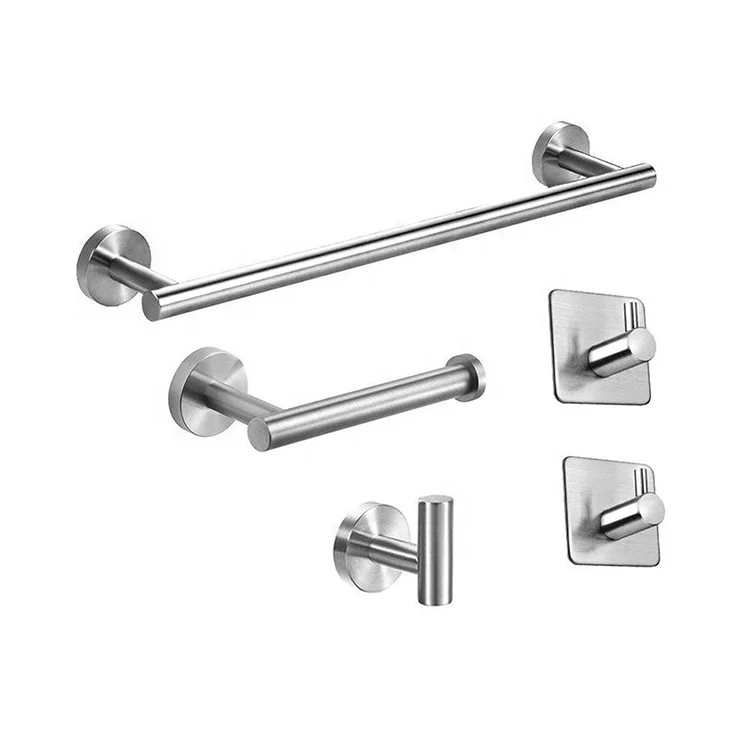 Stainless steel 3M Adhesive No Drilling Bathroom Wall Mounting Rack With Towel Bars And Towel Hooks Hardware Accessories Set