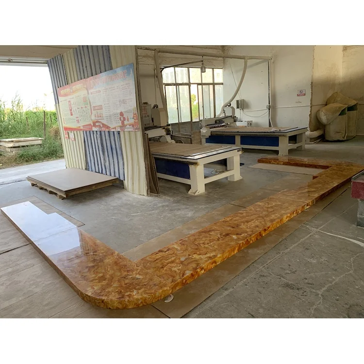 Customized Shape Polished Onyx Interior Decorated Translucent Yellow Alabaster Bar Top