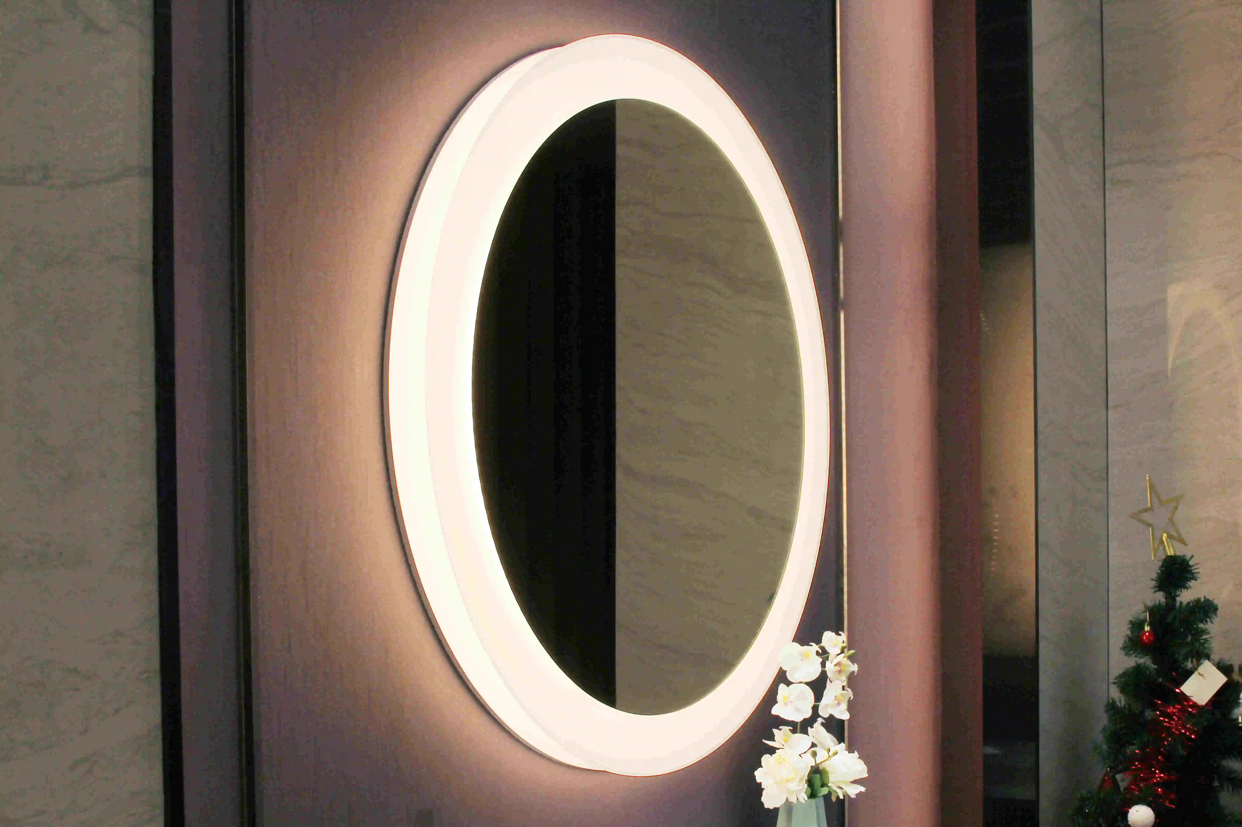 Bathroom luxury	led smart touch screen defogger light mirror bath illuminated	with frameless and time display shower make up