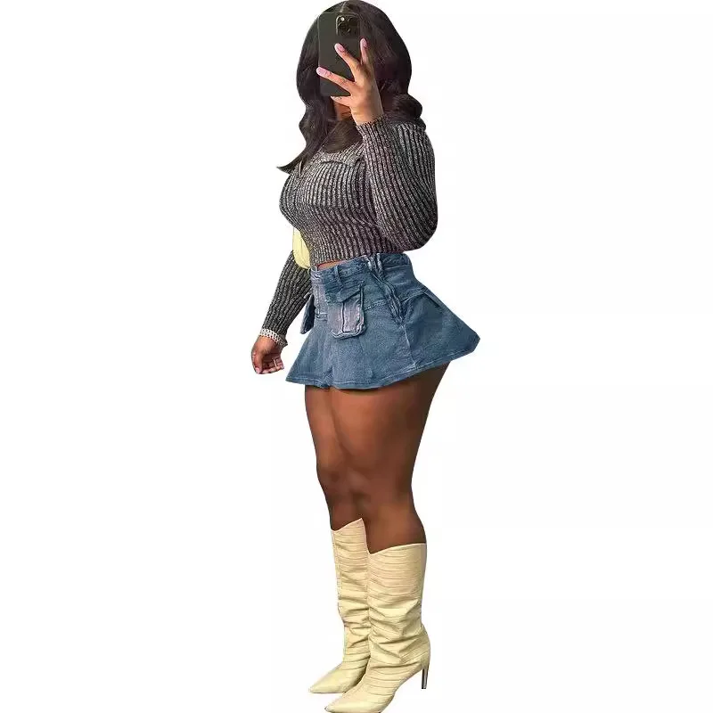 X2343 - fashionable pockets denim women sexy skirt