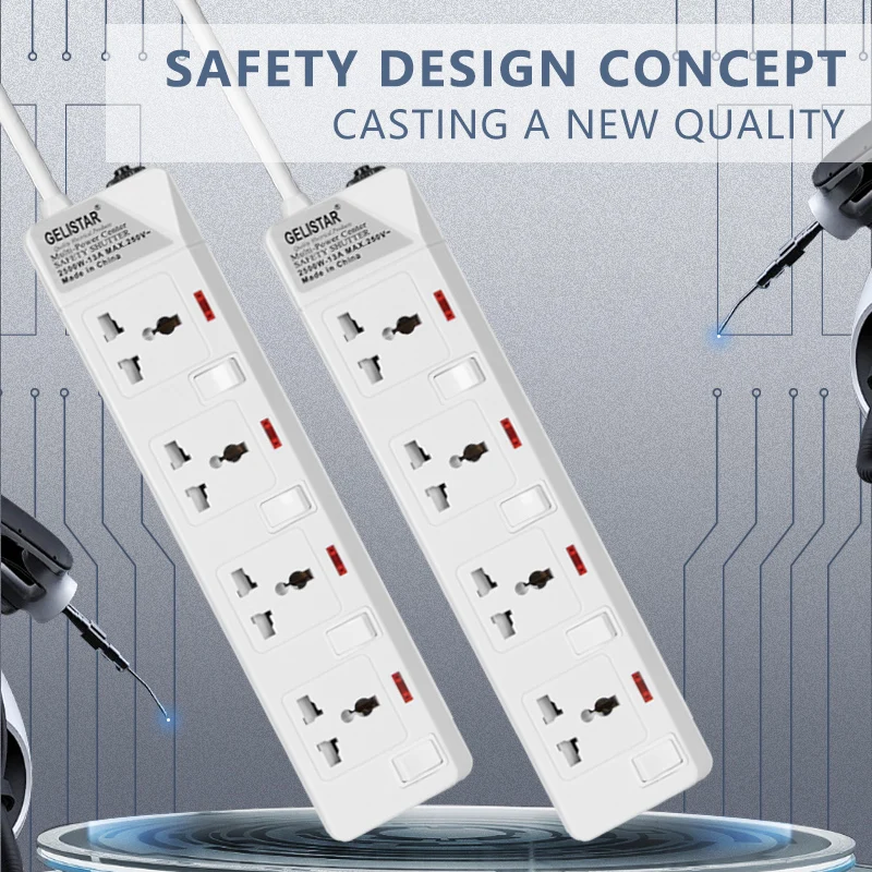 Hot sale 4 outlet way white universal standard extension socket multiple switch extension board plug smart power strip