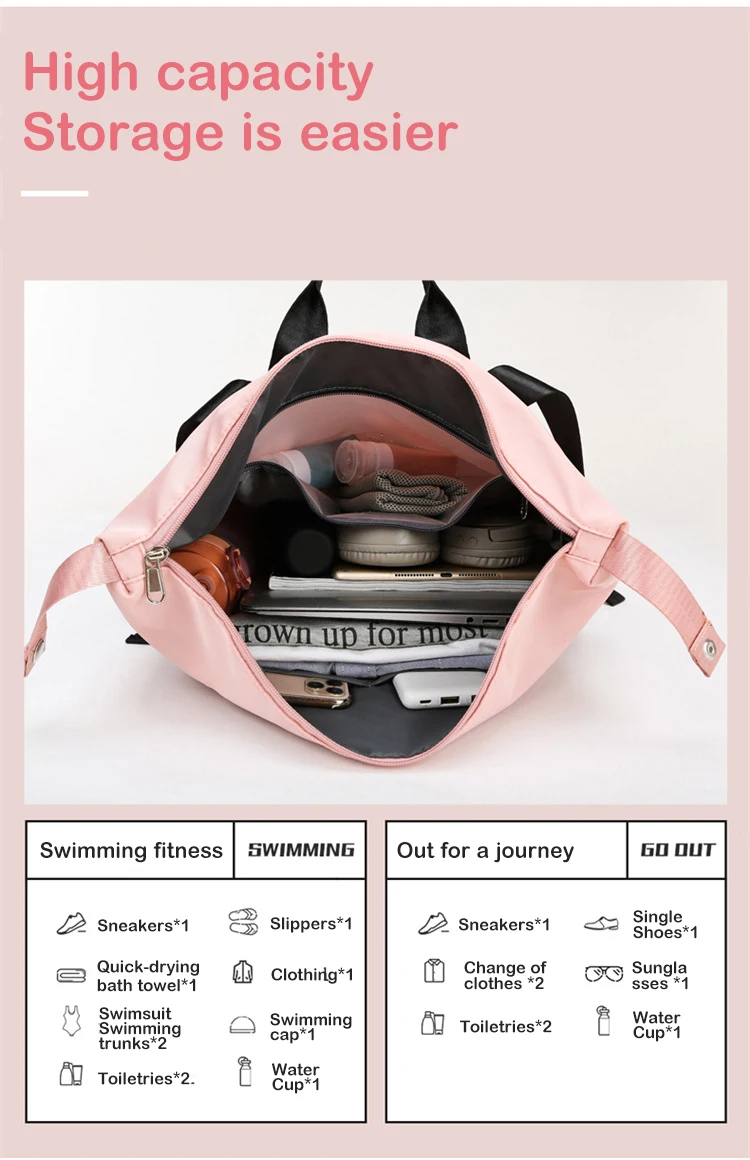 Factory Wholesale Sport Bag Waterproof Pink Fitness Sport Gym Shoes Compartment Duffel Travel Bag Drawstring Customized Logo