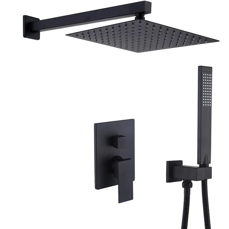 Wall Mounted Stainless Steel over head Bathroom Taps conceald Brass Kits Rainfall Shower Set Mixer