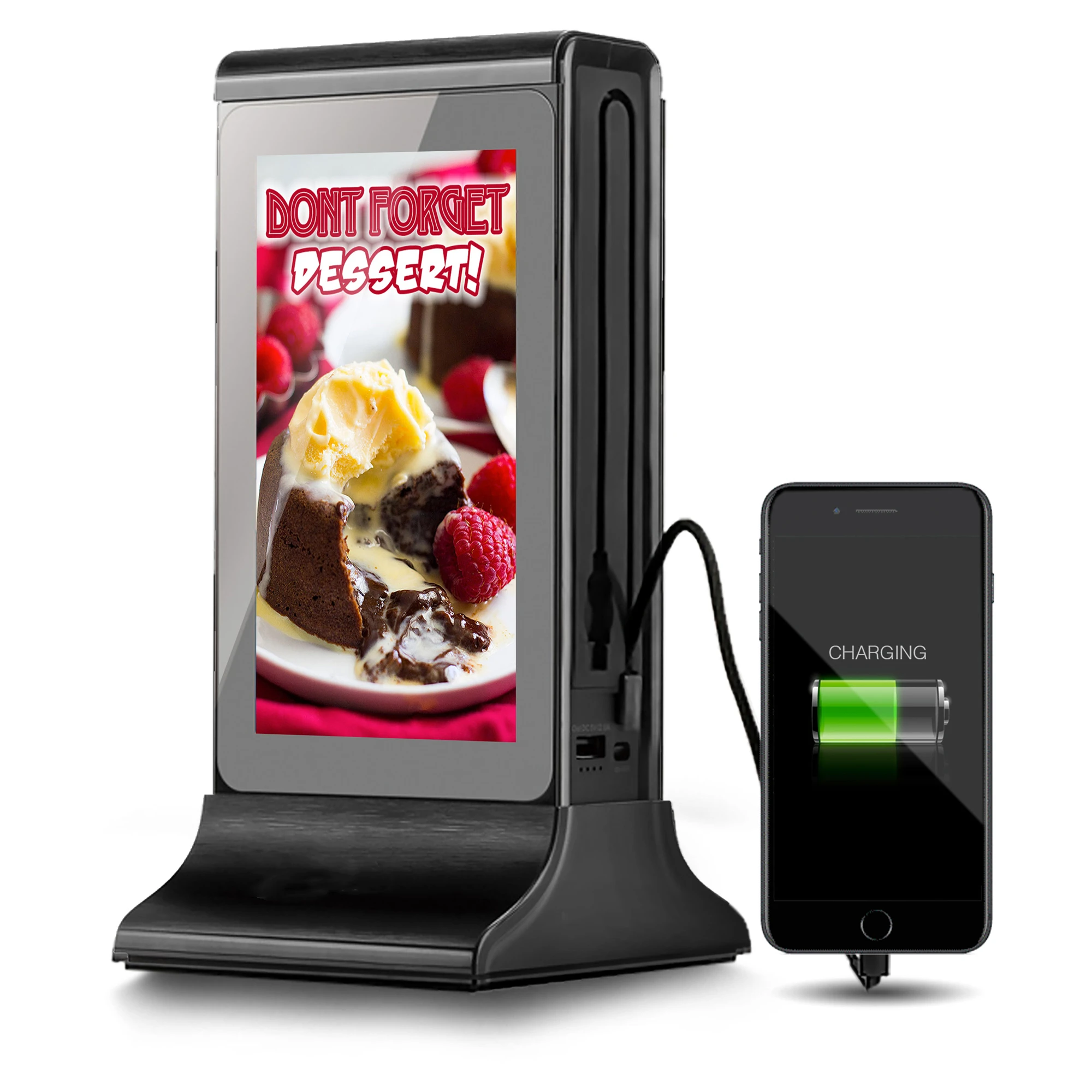 OEM ODM in stock phone charging advertising display 7 inch dual digital menu table tent advertising display
