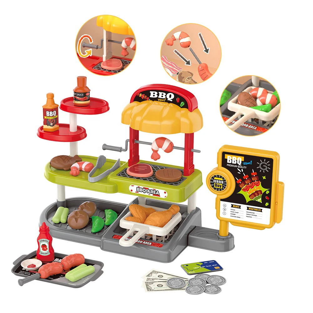 SL Kids Kitchen Set Toys Pretend Play Preschool Kitchen Barbecue Food Simulation Cooking Play Toys Girls Play House Toys