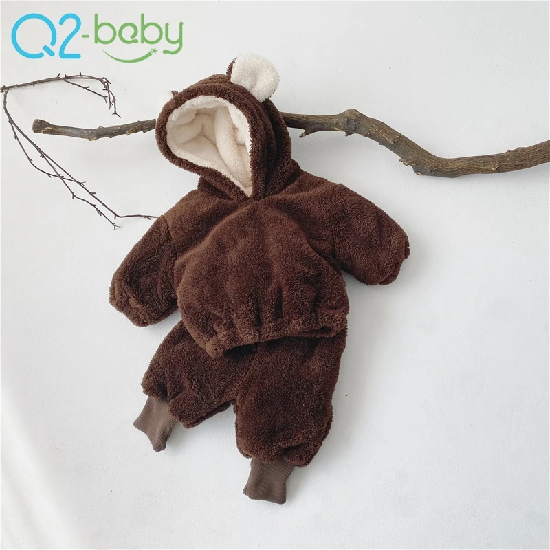 New lovely fleece suits thick warm bear style sweater baby clothing 2 piece set 2523