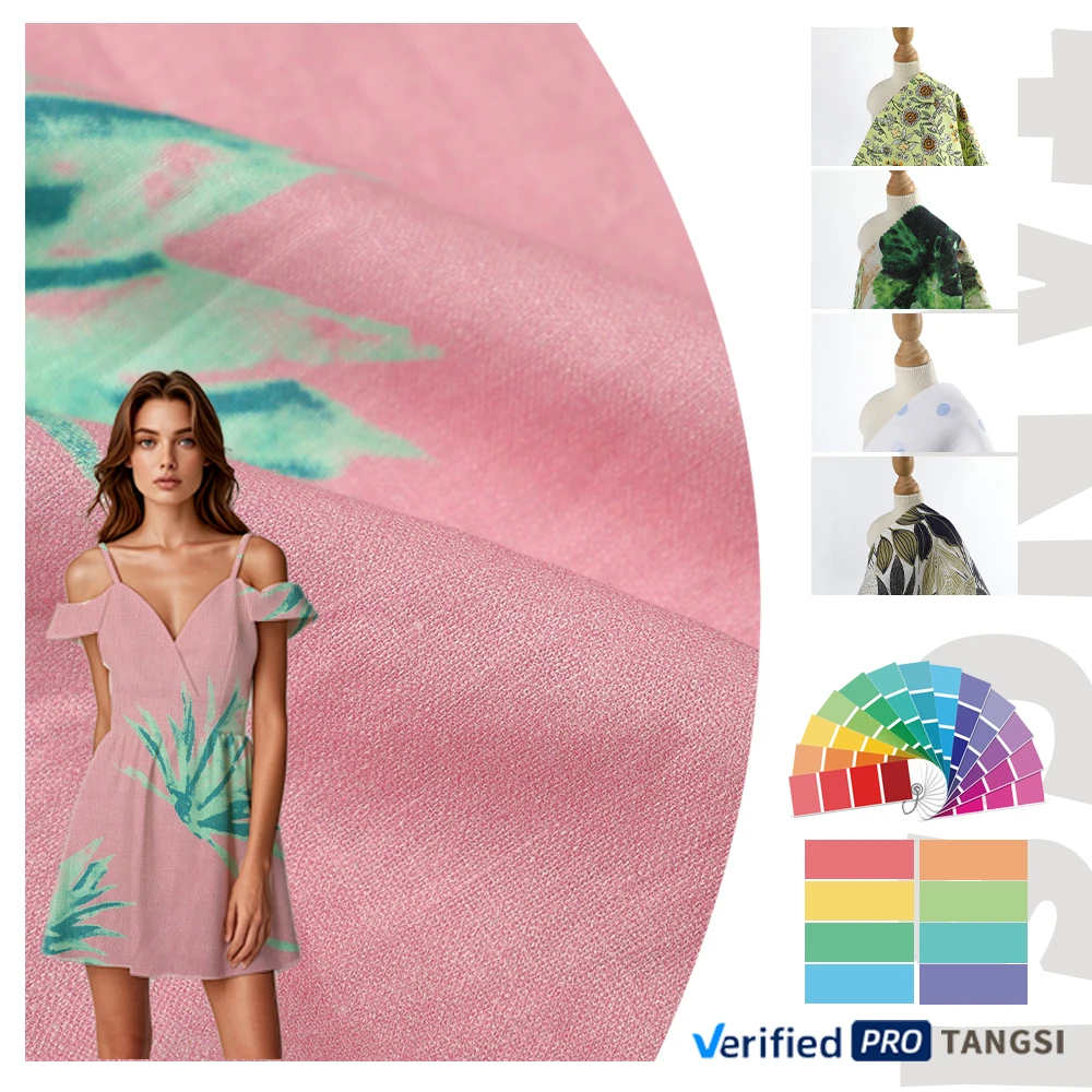 Woven LINEN Wholesale CUSTOMS Korea Indonesia Plain Floral Flower Dress Print 100% LINEN Fabric