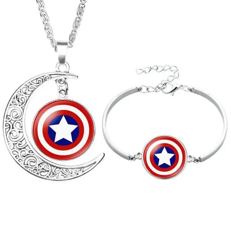 Ожерелье и браслет Супергерои икона Капитан Америка Супермен Человек-паук молния мужской комплект ювелирных изделий из двух частей