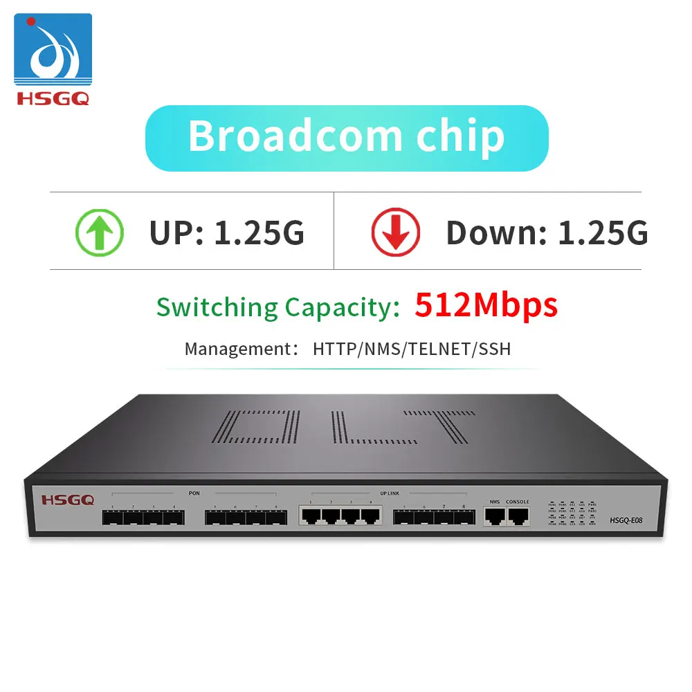  HSGQ-E08 тройное воспроизведение EPON 8 Порт OLT 1U для решения FTTH совместимого со многими брендами
