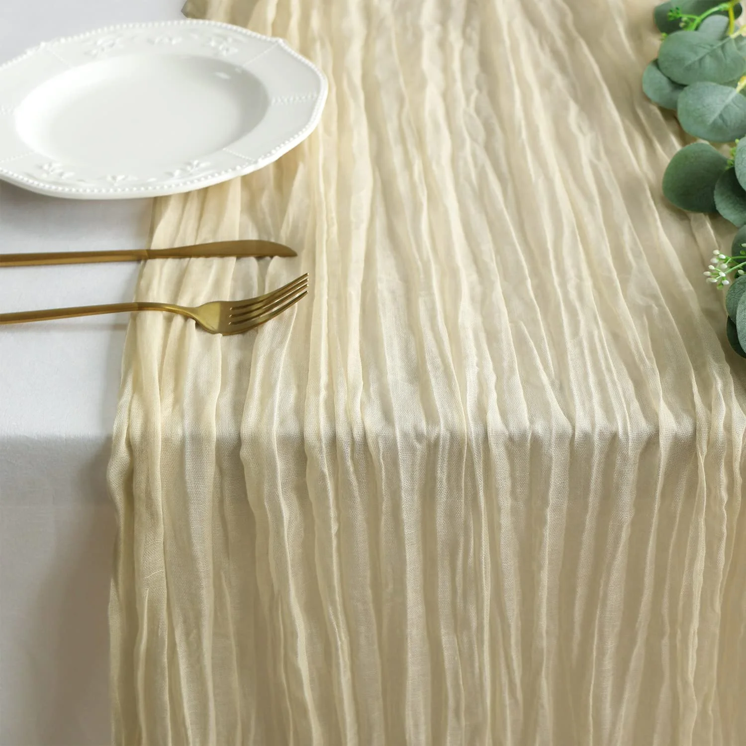 Retro Burrs Dinner Cheesecloth Table Runner, Cotton Fabric Gauze Crepe Runners Rustic Wedding Party Decor