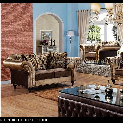2022 Living room sofas american chesterfield style brown fabric sofa sets
