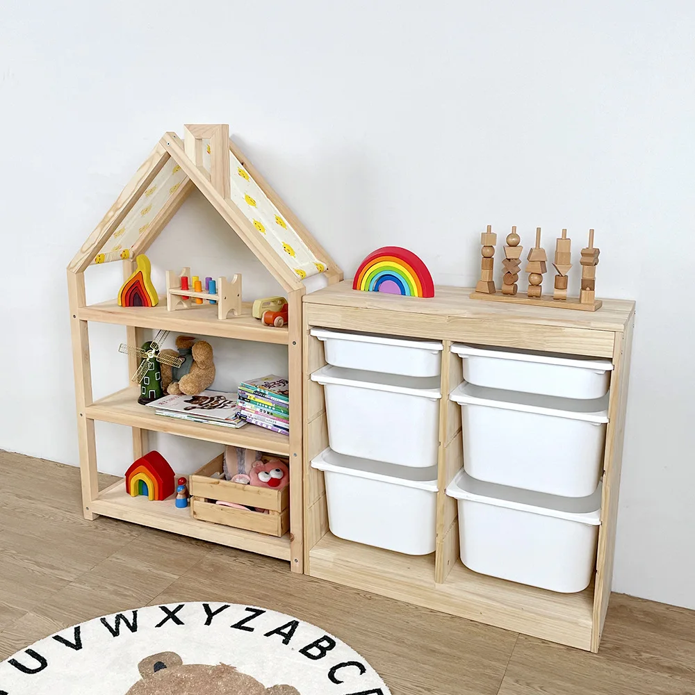 Kids Bedroom Toys Drawing Books Solid Wood Storage Shelves Combination Type Daycare Detachable Cabinet