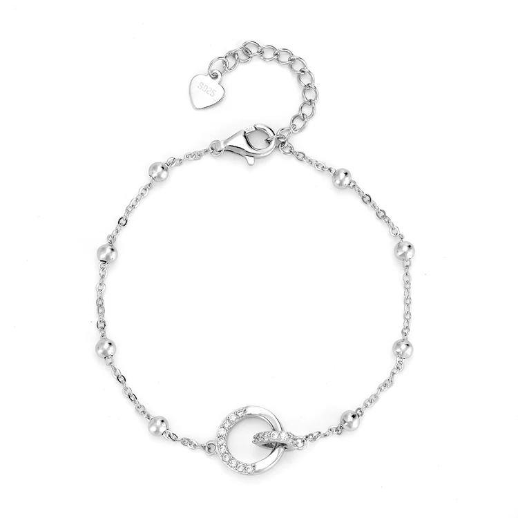 Double Circle Cross Bracelet Beads Chain 5A Zirconia  Adjustable Link Two Interlocking Infinity Anklet For Women