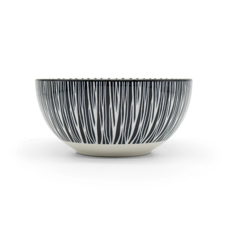 Ceramics 11.25 inch Striped black collection Dinner Plate soup Dish for Restaurant rice plate