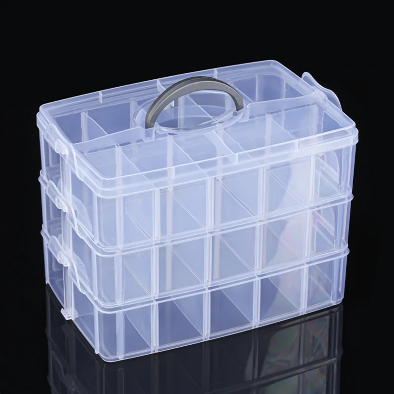 HengRui Large 3 Layer Clear Storage Box PP Material Rectangular Foldable Multi-function Handle Lid Storage Box