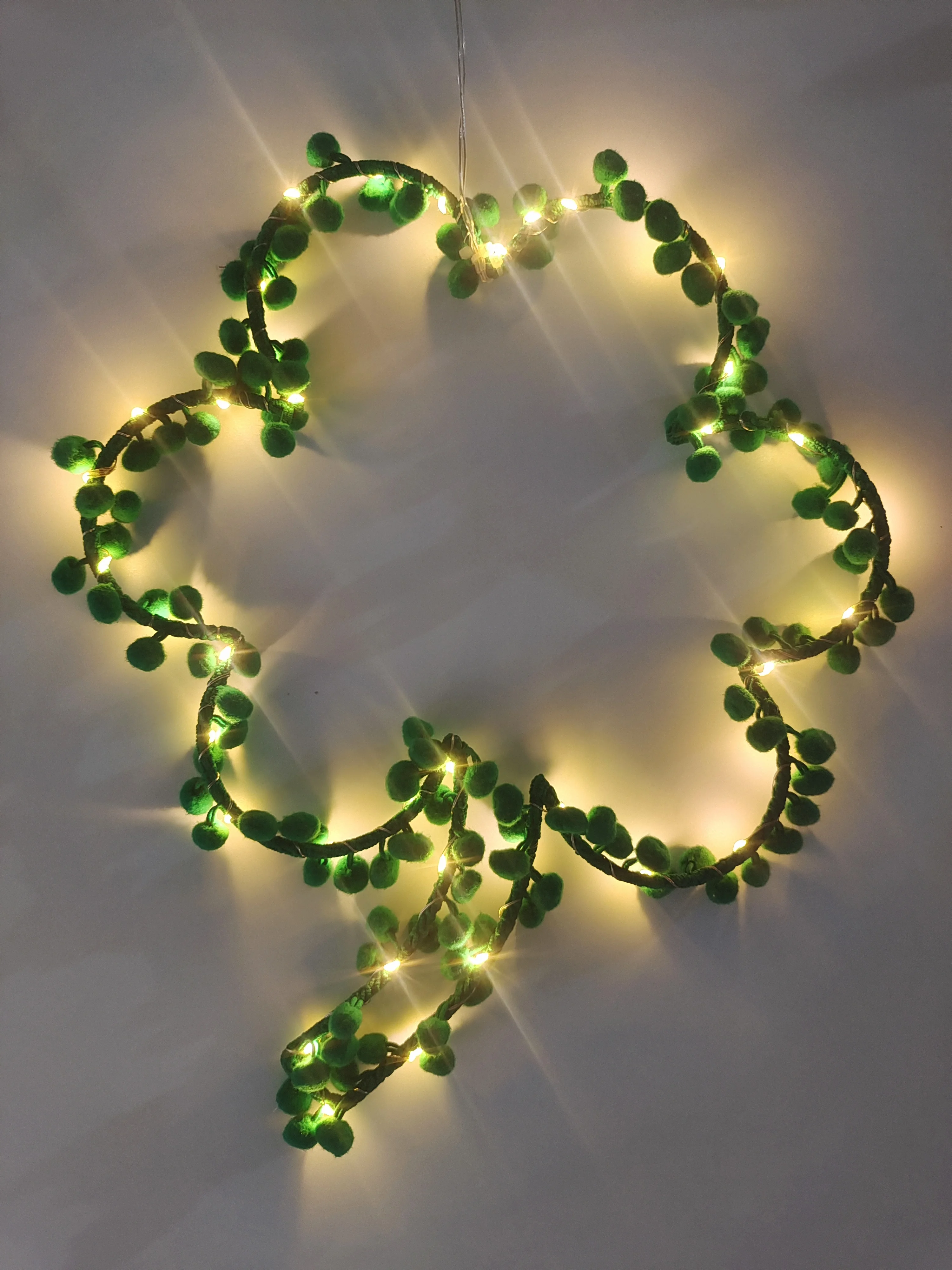 Custom Outdoor Metal Framed Green Leaves Pompom Ball Garden Holiday Christmas Decoration Copper Wire Lights For Home