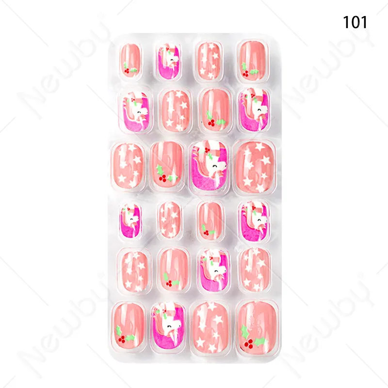 Wholesale Girls Cartoon Faux Pink Fake Nails For Kids Cute Bear Printing Fale Nails Artificial