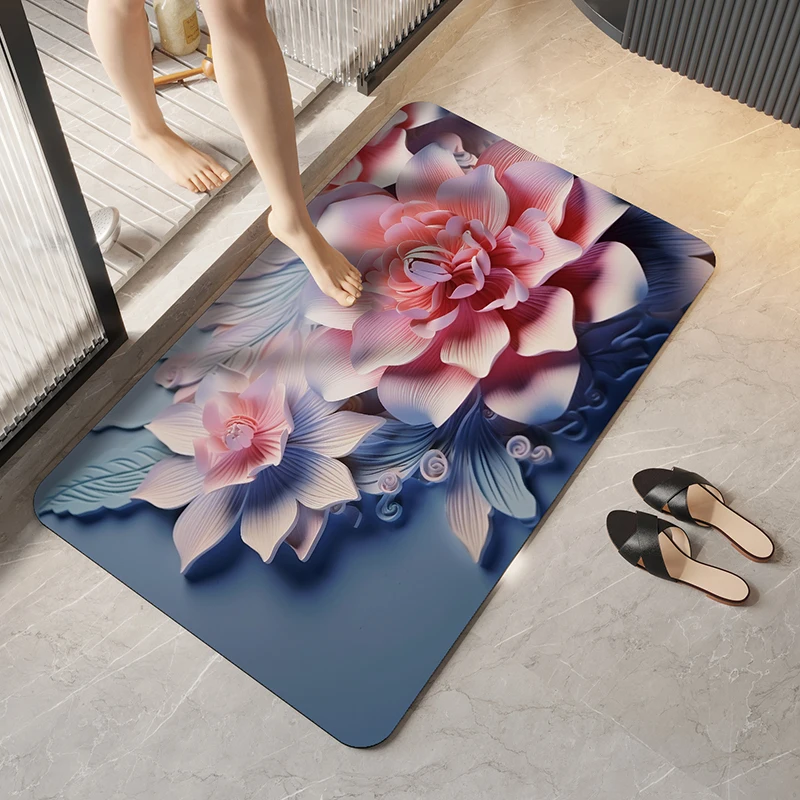 The newly design high quality beautiful Series Super absorbing water rubber material mat 3D bath mat