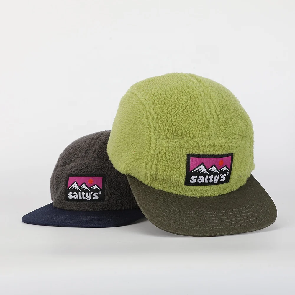 High Quality Custom Winter Embroidery Patch All Over 5 Panel Fleece Camp Cap,Sports Running Camper Hat,Lightweight Camping Cap