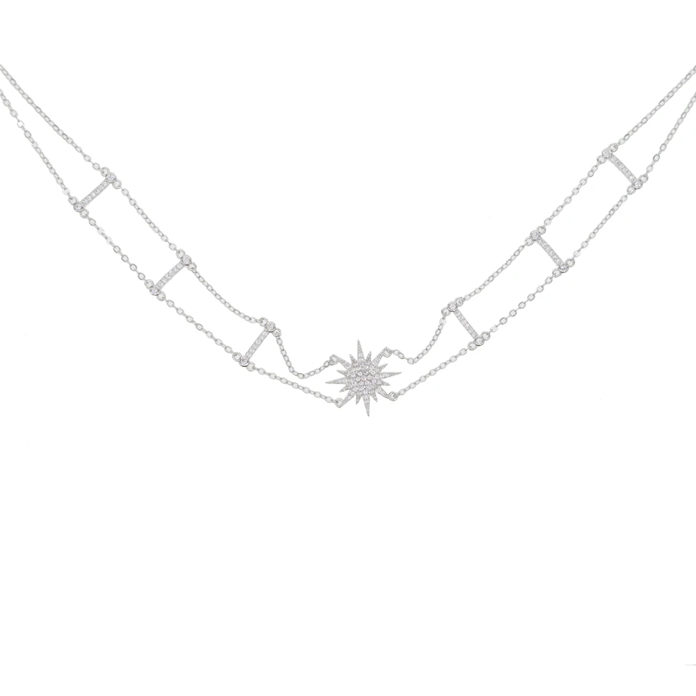 promotion double cz station line necklace starburst charm elegant necklace for women