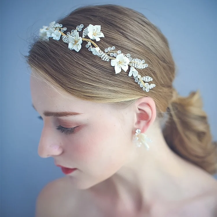  Модные свадебные обручи для волос с бусинами и цветами ручной работы серьги невесты керамические головные уборы жемчугом аксессуары женские тиары