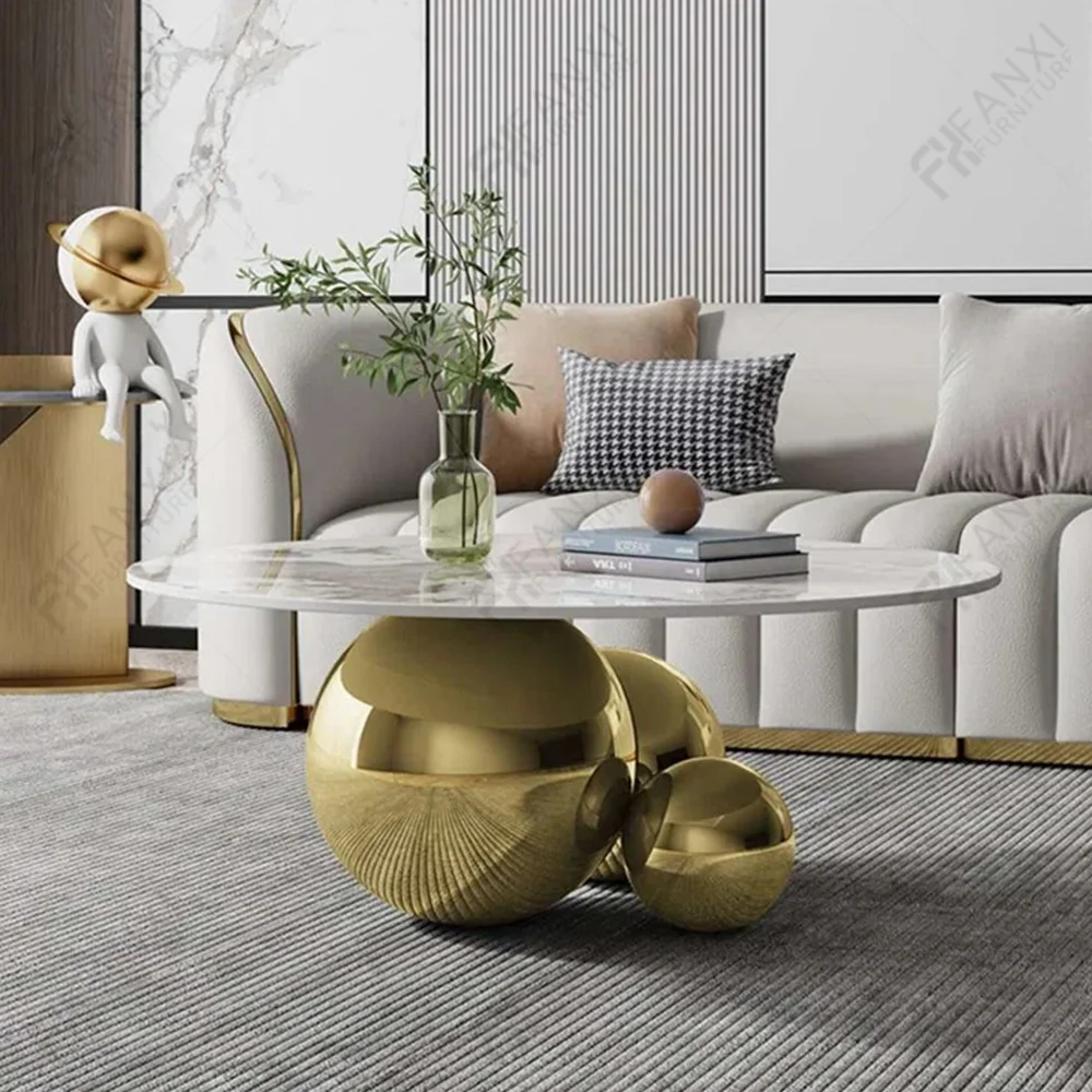 Living room furniture gold metal center table round ball coffee table set luxury modern marble top coffee tables for home