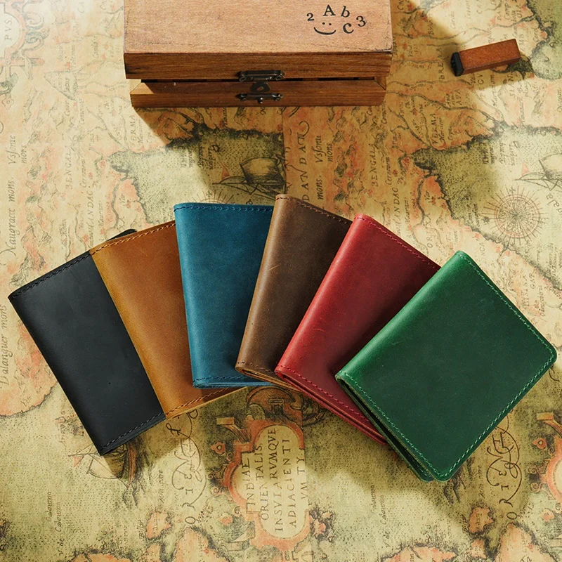 Wholesale Custom Logo Crazy Horse Leather Cardholder Vintage Real Genuine Cowhide Credit Card Holder Certificate Bag