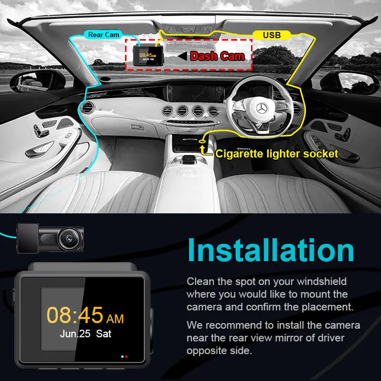 2 inch mini dual front and rear smart dash camera 4k wifi gps dual lens car dvr 4k dashcam with gps wifi dual 4k dash cam