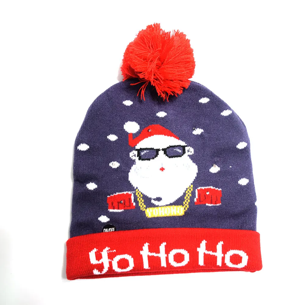 Christmas Outdoor Decorations Supplies Novelty Lighting Light Up Hat Beanie Thick Plush Knitted Glowing Led Long Hats