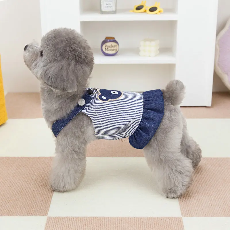 Designer Denim Clothes for Dog Cute Bear Pattern Pet Overall Dress Dog Clothes High Quality