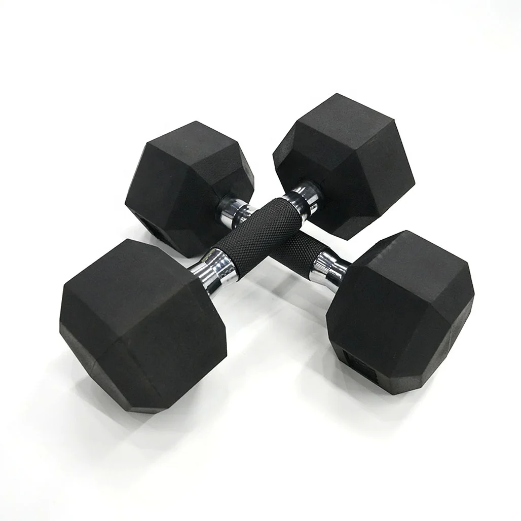 HEX Rubber Dumbbell With Rubber Handle Non-slip Hexagonal Coating 1-50KG Weight Optional For Gym Home Training